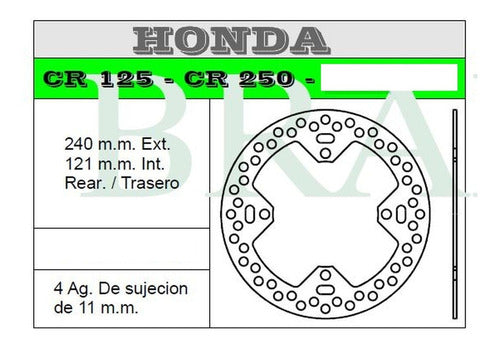 Warning Rear Brake Disc Honda CR 125 250 97/01 2