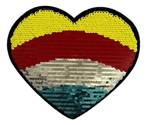 Parche Aplique Lentejuela Reversible Corazon Colores 13x14cm 1