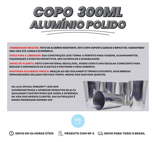 Kit 5 Copos Chopp 300ml De Alumínio Polido Super Resistente 1