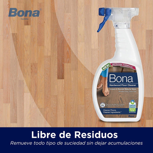 Pack Rociador Bona Limpieza Madera + Polish Renovador Brillo 3