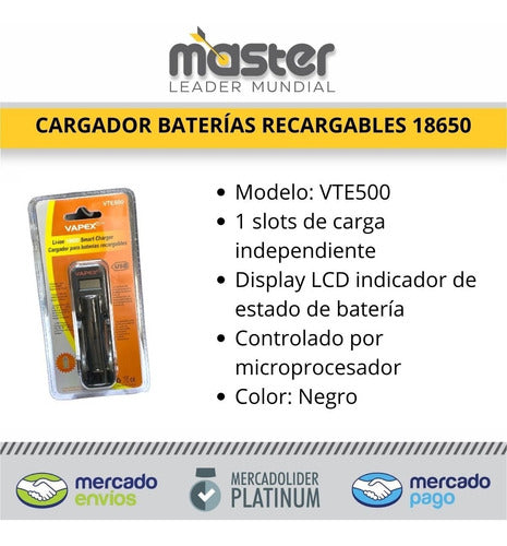 Cargador Para Baterias Vte500 Li-on 18650 1