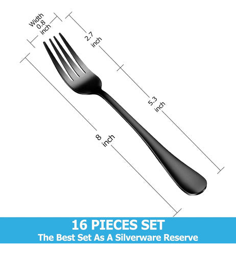 Mutnitt 20cm Stainless Steel Forks Set of 16 Black Mirror Finish 1