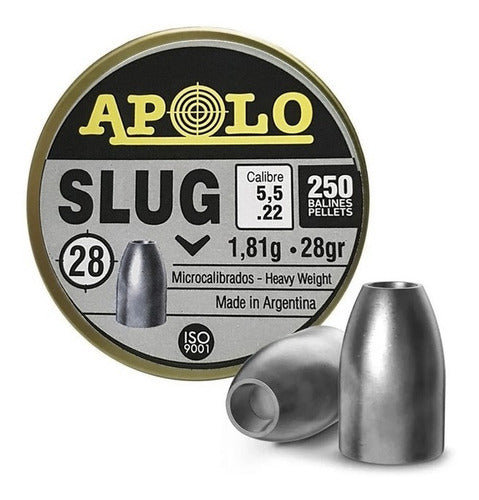 Apolo Balines Slug 5.5 mm Lata X250 Aire Comprimido 28gr 0