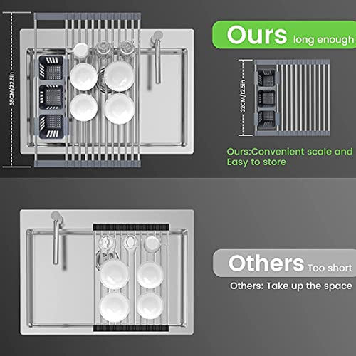 BBXTYLY Rollable Expandable Dish Drying Rack - Up to 22.8" with 2 Storage Baskets 3