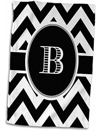 Toalla De Mano 3d Rose Black And White Chevron Monogram Init 1