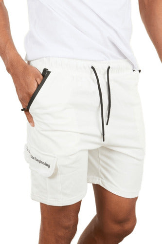 Rustic Cotton Cargo Bermuda Shorts with Zipper for Men 4