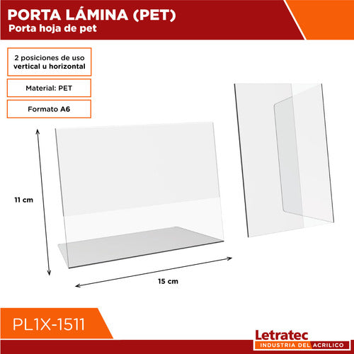 Letratec Porta Hoja A6 Horizontal Simil Acrílico/PET PL1X-1511-10 X10 U 1