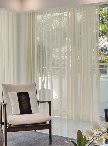 Jean Cartier Premium Voile Curtains Set with Ruched Heading Tape - White/Natural 0