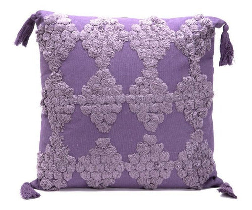 Embroidered Cushion with Fringes Filled 45 x 45 100% Cotton 0
