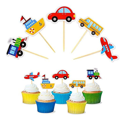 X15 Toppers Para Cupcakes Muffins Medios De Transporte 0