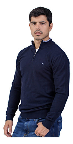 Navy Blue Half-Zip Sweater, Men - Bravo J.T S-3XL 1