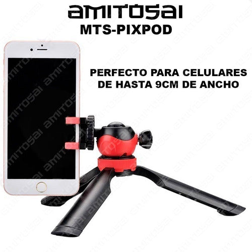 AMITOSAI Tabletop Tripod Kit for Product Photography 15.5 cm + Cell Phone Adapter + BT M1 2
