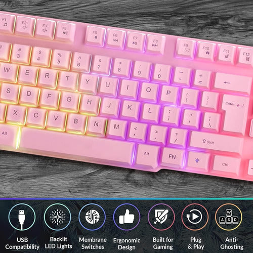 Orzly Pink Gaming Keyboard RGB USB Wired Rainbow Keyboard 1