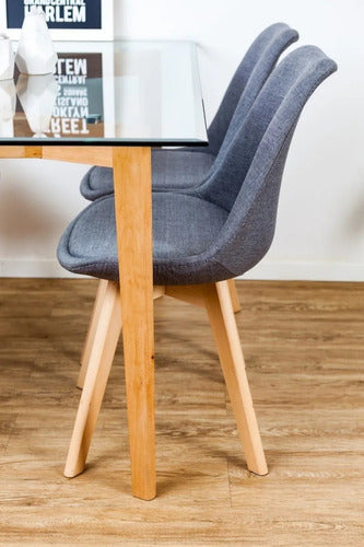 Scandinavian Upholstered Tulip Chair in Gray Beige Black 3