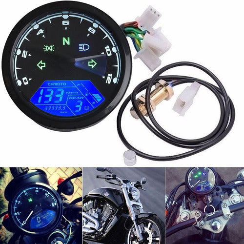 Universal Digital LCD Motorcycle Speedometer Tachometer 12000 RPM 7