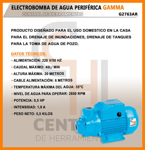 Gamma Water Pump 1/2hp Pressure Booster G2763AR 1