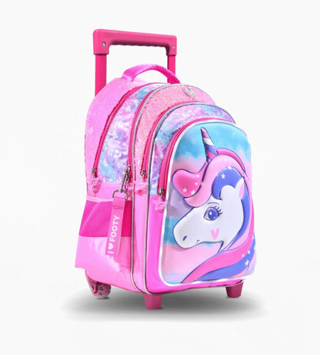 Footy Love Unicorn Soft LED Light Rolling Backpack 18" 3