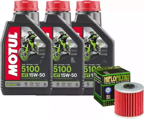 HIFLO Klx650 Service Kit: Hiflo Oil Filter HF123 + 3 Liters Motul 5100 15W50 0