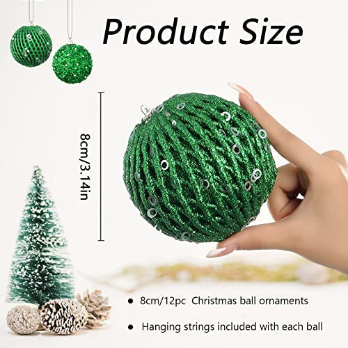 8cm x 12 Green Christmas Tree Ornaments Balls 1