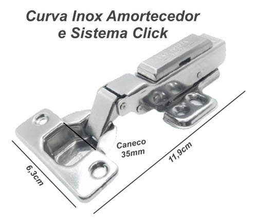 Dobradiças Inox Curva Slow Click Amortecedor 35mm 4 Peças 4