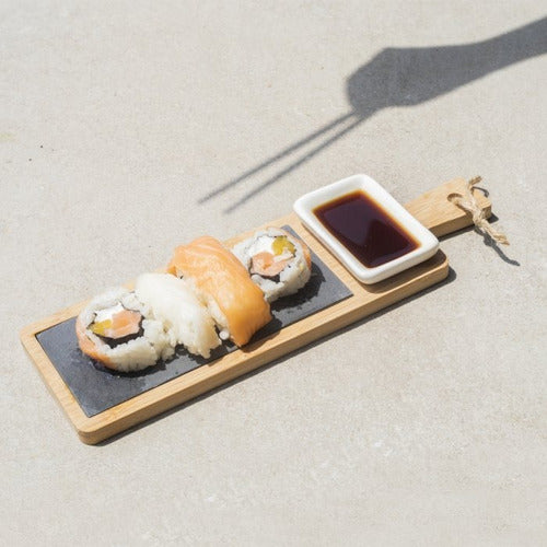 Bazar Set De Sushi Bamboo Y Ceramica Con Palitos 28 X 9 Cm 2