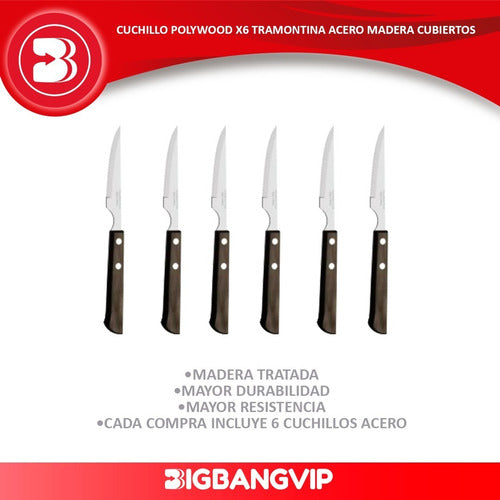 Tramontina Polywood X6 Knife Set - Steel & Wood Cutlery 7