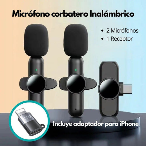 Pavadas No Wireless Lapel Microphone X2 USB C + Apple Adapter 1