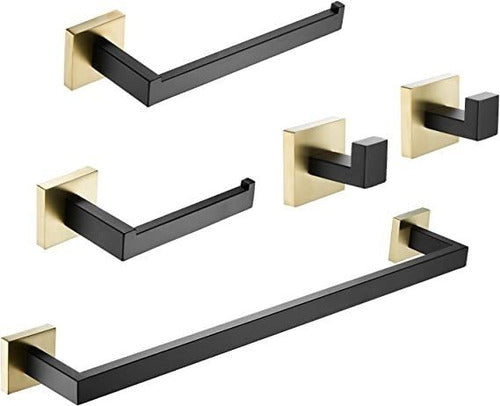 Gudetap Bathroom Accessories Set in Black and Gold 0