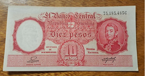 Bottero N 1945 Billete 10 Pesos Moneda Nacional.  Excelente+ 0