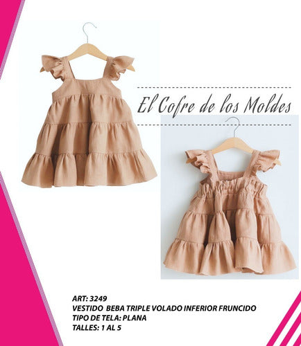 MoldeArte Molde Digital Vestido Beba Triple Volado, Pack Talles 1 Al 5 1