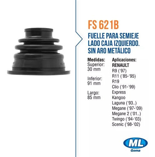 MLGOMA Kit Fuelle Semieje Lado Caja Izq Renault 9 11 19 Clio Kangoo 1