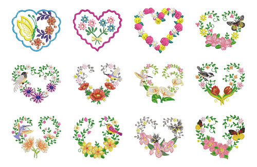 Digital 35 Matrices P/ Maquinas Bordadoras Corazones Con Flores 0