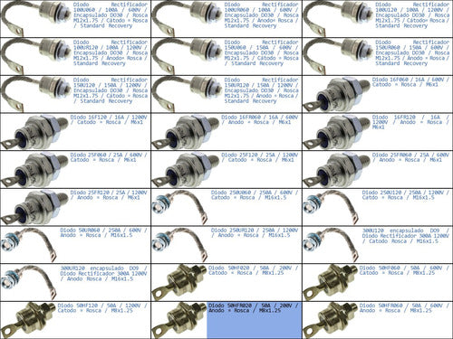 Diodo 50HFR020 50A 200V Anode = Thread M8x1.25-p 1