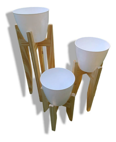 Nordic Plant Stands Set of 3 + 3 Bright White Matte Pots Size 18 0