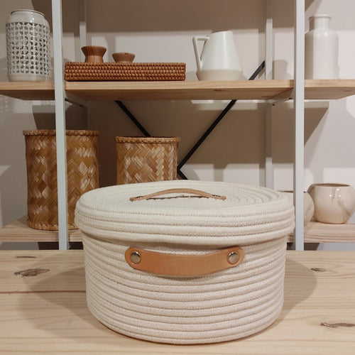 Cotton Basket with Leather Handle and Lid 4
