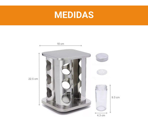 Genérica Especiero Condimentero De Acero Inoxidable 12 Frascos Vidrio 2