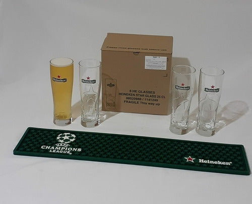 Heineken 4 Pinta Glasses 250 Ml + Champions League Mat 3