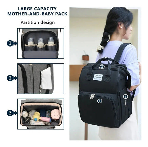 Maternal Backpack with Foldable Baby Crib + USB Grey 1