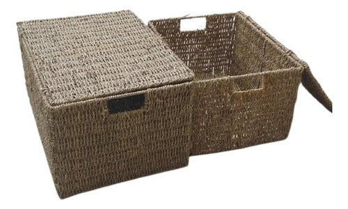 Ciccarelli Deco Seagrass Storage Basket with Lid and Handles 34x26x18 1