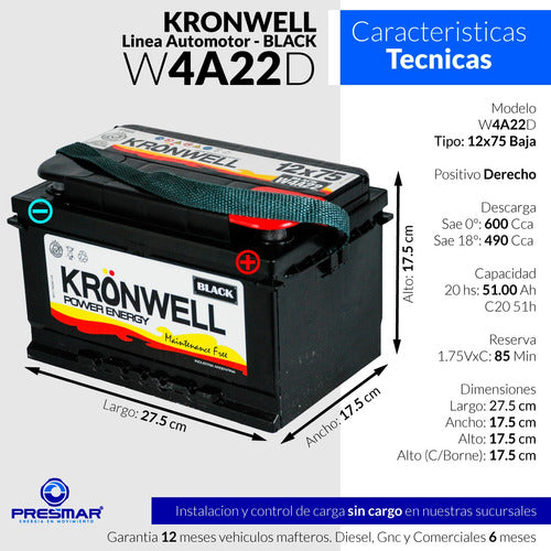 Kronwell 12x75b Chevrolet Zafira 1.7 D Battery 1