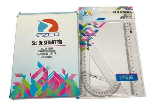 Set Geometria 3-Piece Ruler Square Protractor Pack X12 1