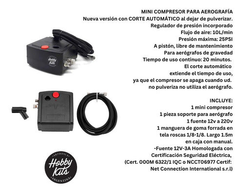 Hobbykits Mini Compressor for Airbrushes with Hose for Models 7