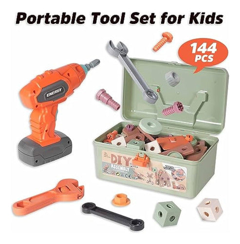 VisionKids Kids Tool Set, Toolbox for Toddlers 144 Pieces with Electronic Toy Drill 5