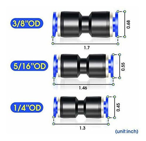 Tailonz Pneumatic 30 Pcs Straight Push Connectors - 1/4 5/16 3/8 Inches 1