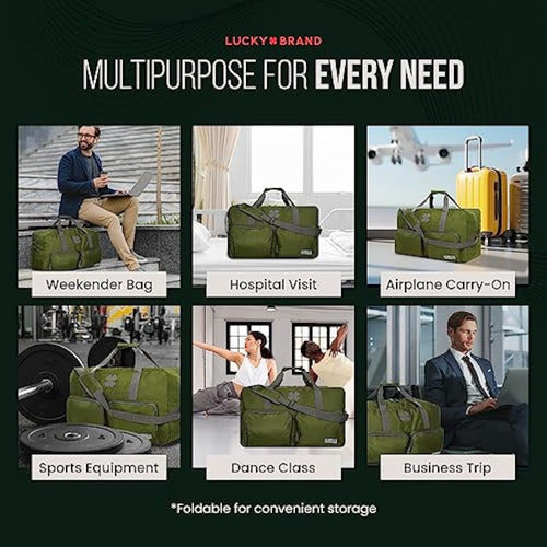 Lucky Travel - 65L Canvas Bag, Gym and Travel Duffle Bag for Men and Women, Foldable Shoulder Bag - Loden Green 1