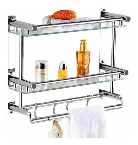 Levys Bazar Bathroom Organizer Towel Rack 2 Shelf Stainless Steel Glass 0