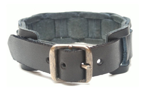 Modo Mio Pulsera Brazalete De Cuero Genuino Fuel Negro 4