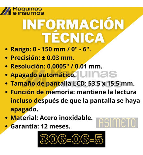 Digital Caliper Large Numbers 150mm Asimeto 306-06-5 5
