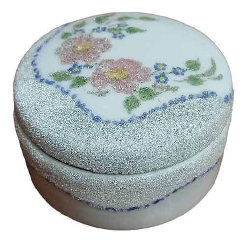 Alhajero Porcelana Pequeno Con Flores Y Arenado 0