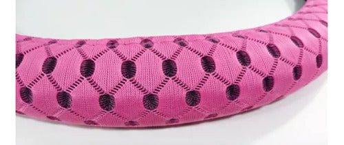 Generic Universal Steering Wheel Cover 38 Cm Black with Pink Fabric 1